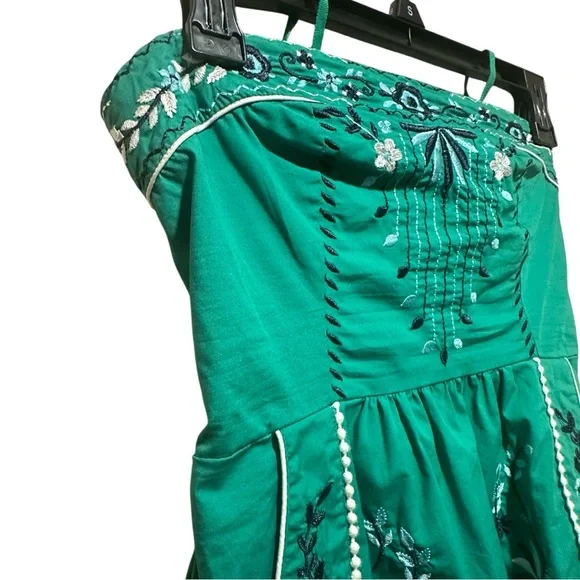 Vanessa Virginia Anthropologie Green Embroidered Strapless Y2K Boho Top Size 0 - Picture 7 of 8